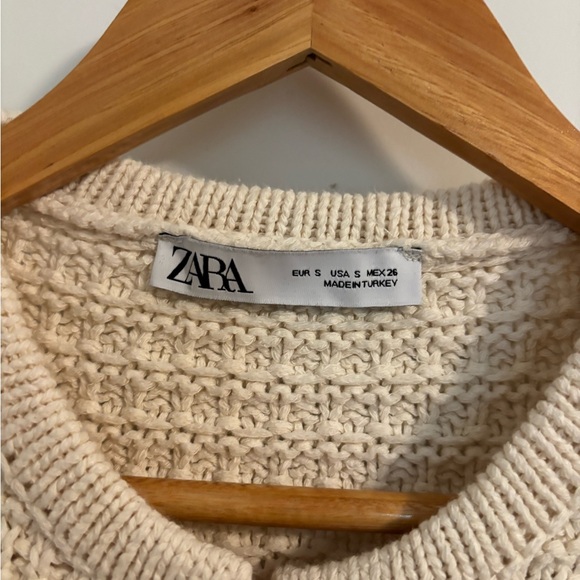 ZARA Ecru Knit Cardigan Crewneck Sweater 3/4 Sleeve Size Small - Picture 3 of 7
